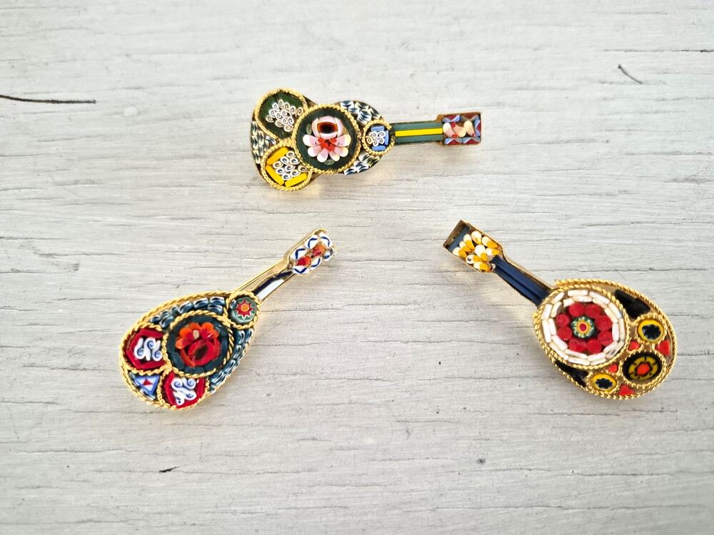 Vintage Italian Mosaic Tile Guitar Pin Brooch Lot of 3